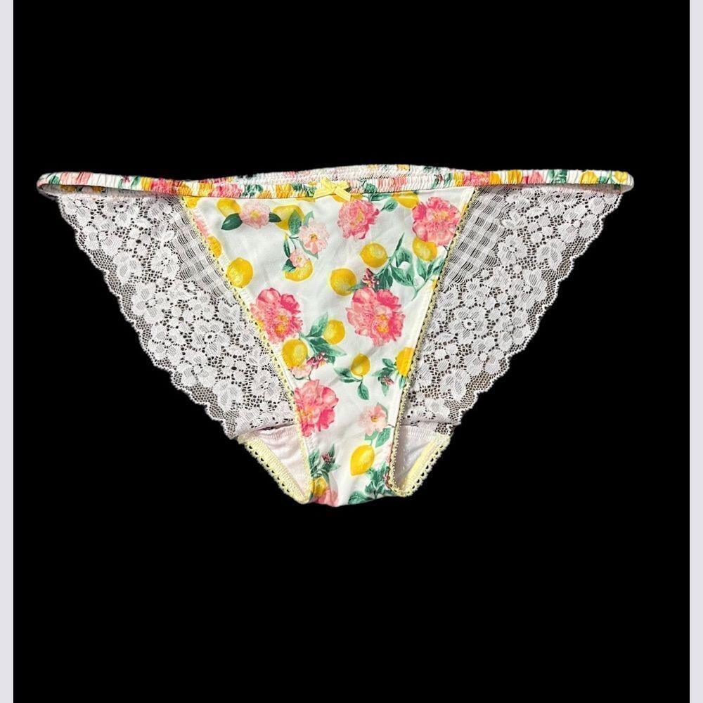 Victorias Secret Strappy sheer mesh lace back string bikini panty floral Medium